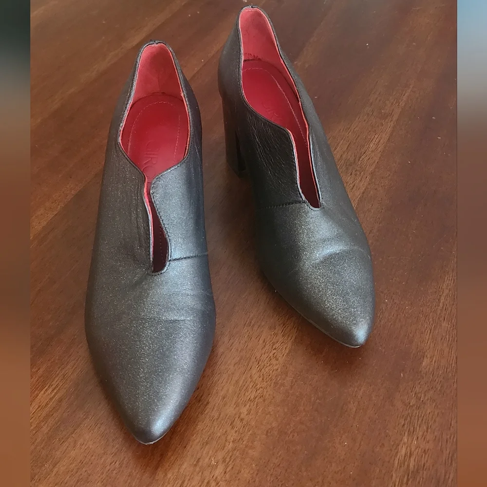 Girotti Block Heel Pointed Toe Black Leather Shoes‎ Sz 7.5